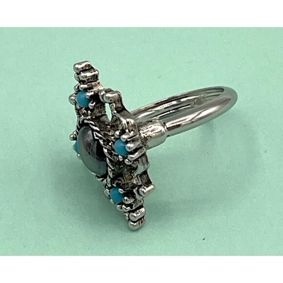 Vintage Avon Silver Tone Hematite Ring with Faux Turquoise Size 7.5 - Picture 4 of 10